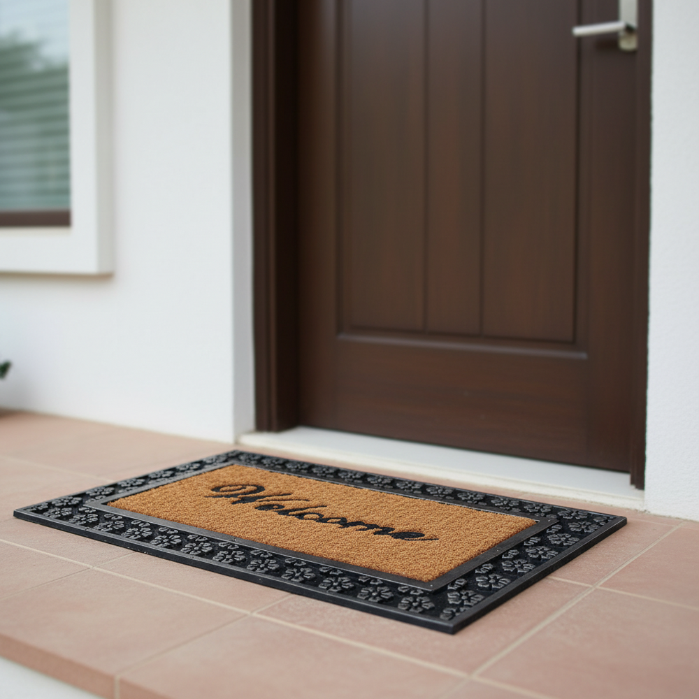 
                      
                        ओनलीमैट वेलकम एंट्रेंस डोर मैट विद मेटैलिक फ्लावर डिज़ाइन बॉर्डर
                      
                    