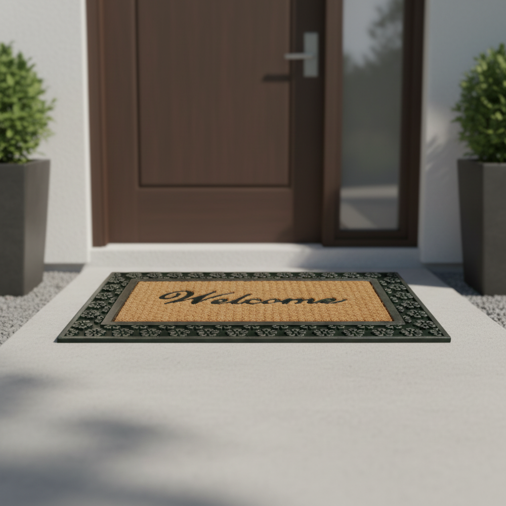 ओनलीमैट वेलकम एंट्रेंस डोर मैट विद मेटैलिक फ्लावर डिज़ाइन बॉर्डर