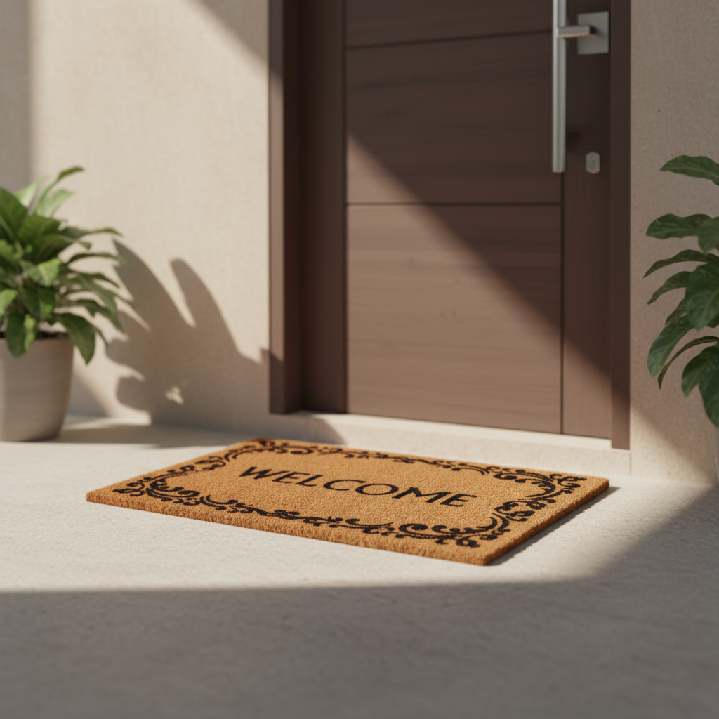 OnlyMat Flocked Border and Welcome on Natural Coir Entrance Doormat