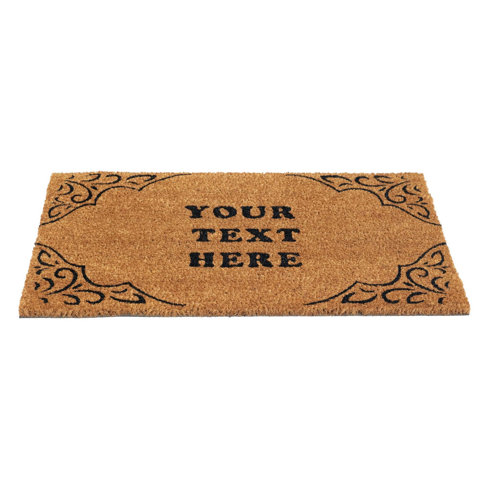 
                      
                        Eco-friendly coir doormat with personalized message and stylish corner design
                      
                    