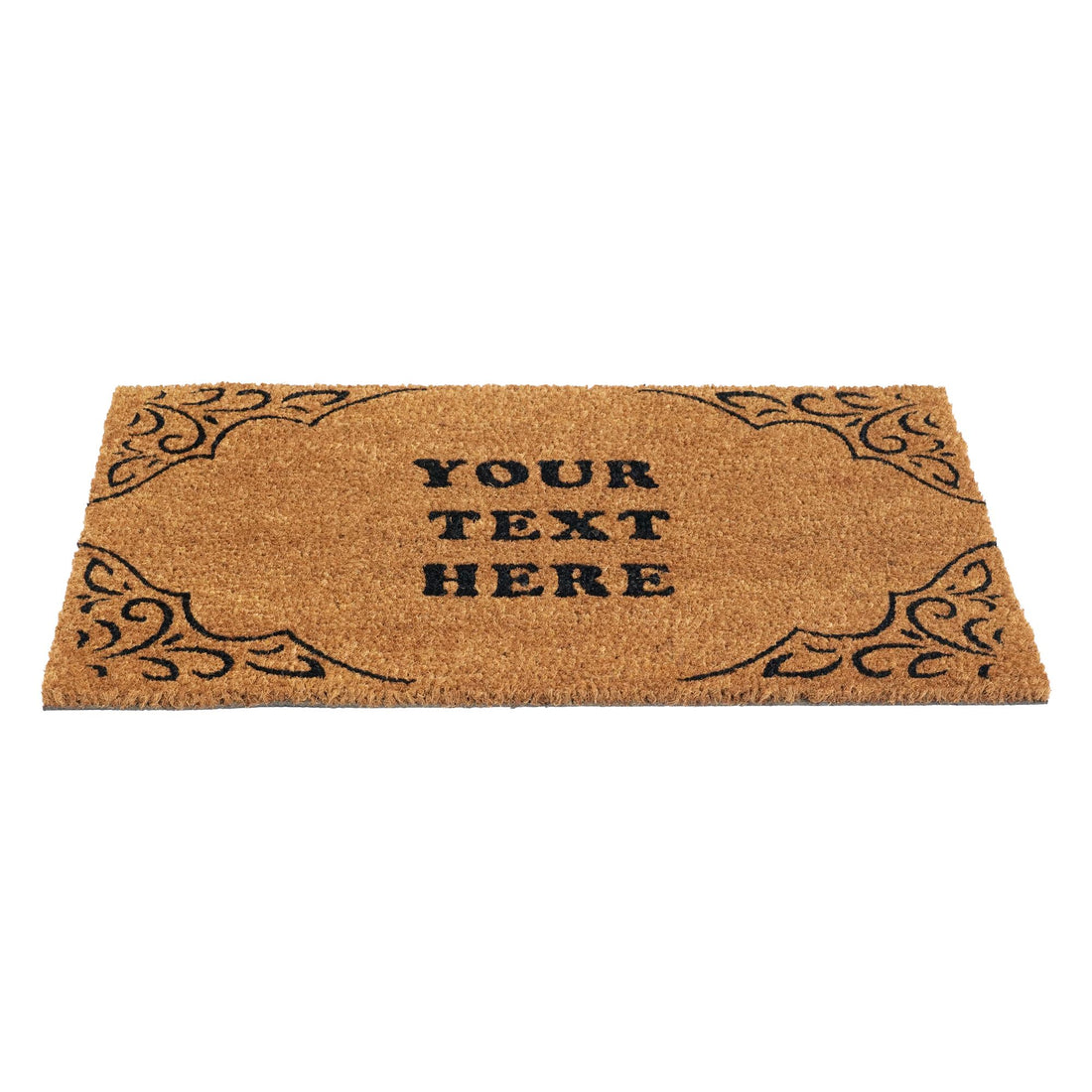 
                      
                        Eco-friendly coir doormat with personalized message and stylish corner design
                      
                    