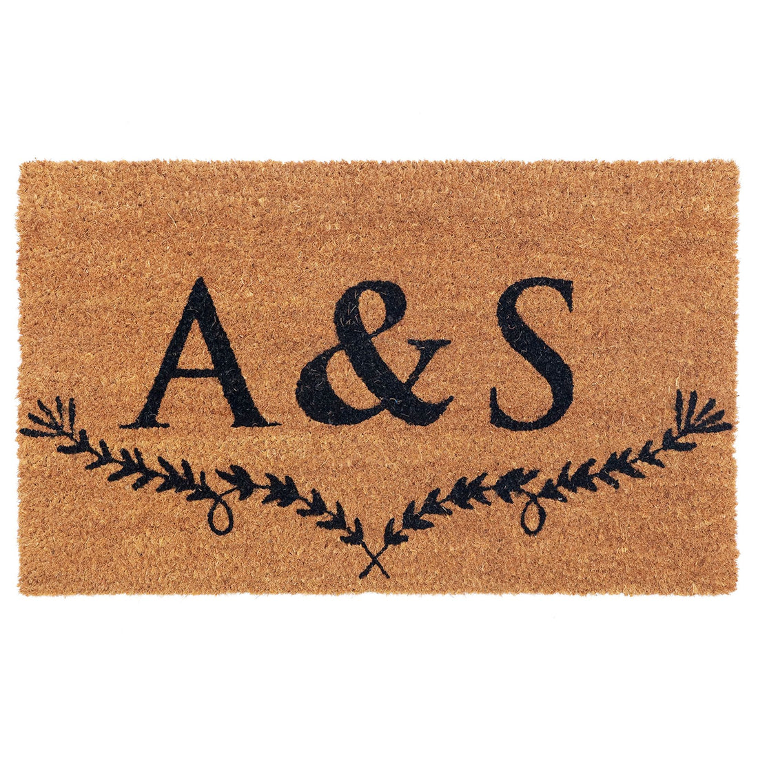 Custom monogram coir mat with leaf border for entryways