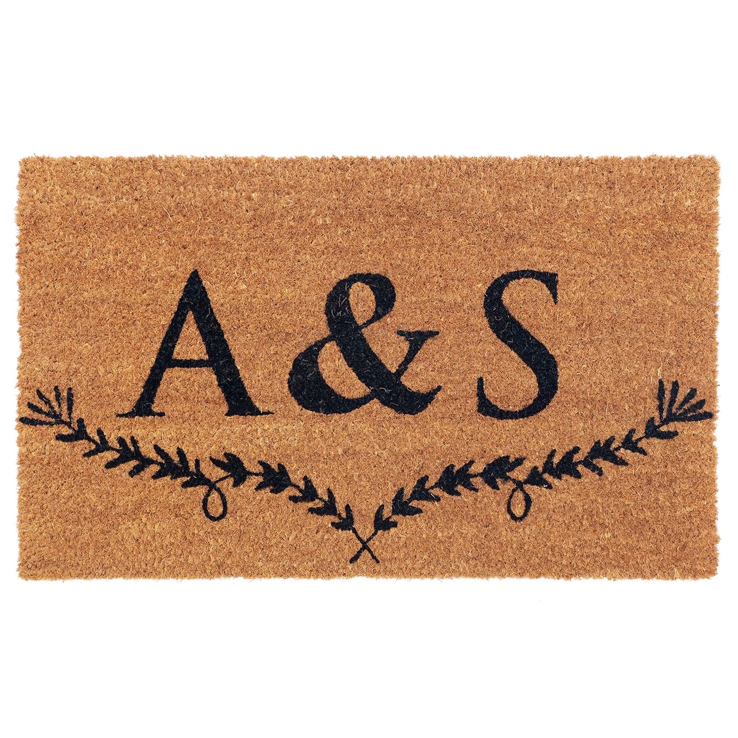 Custom monogram coir mat with leaf border for entryways