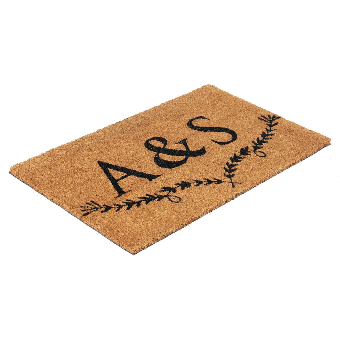 
                      
                        Eco-friendly coir doormat with initials and leaf decoration
                      
                    
