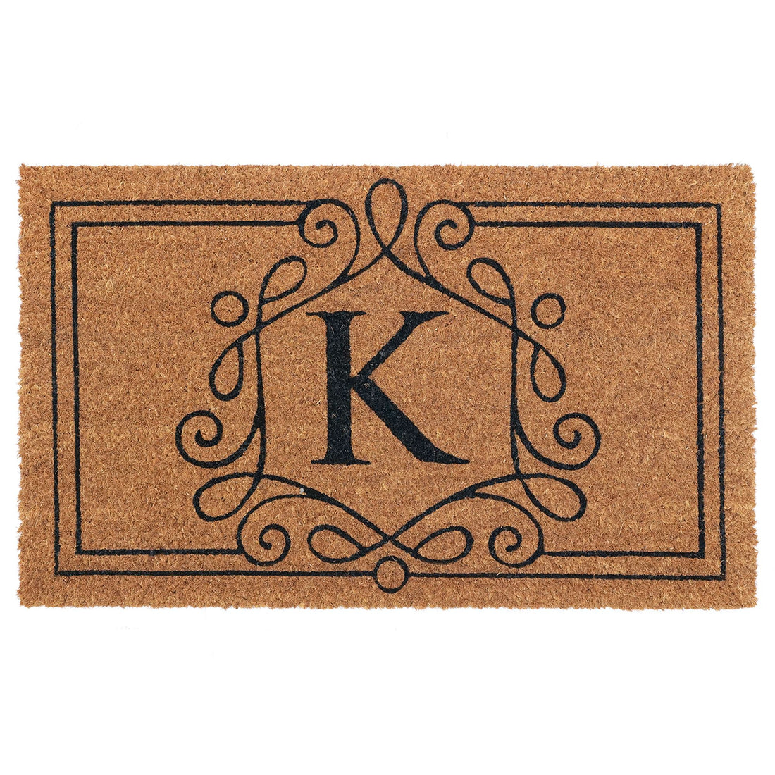 Personalized coir mat with elegant border and initial
