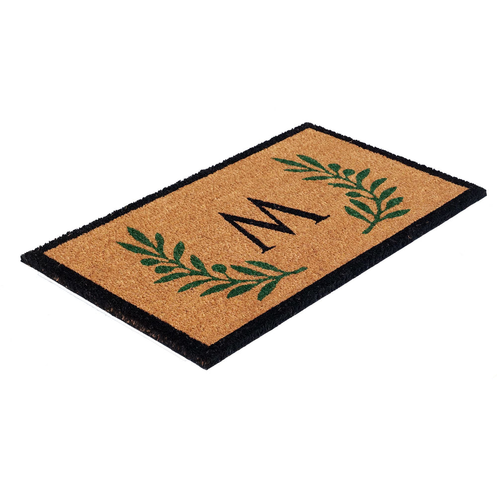 
                      
                        Eco-friendly doormat with black initial and green leaves
                      
                    