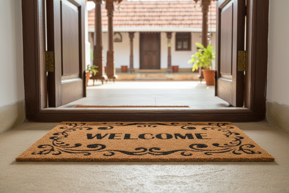 OnlyMat Elegant Flocked Coir "WELCOME" Doormat with Anti-Slip Backing