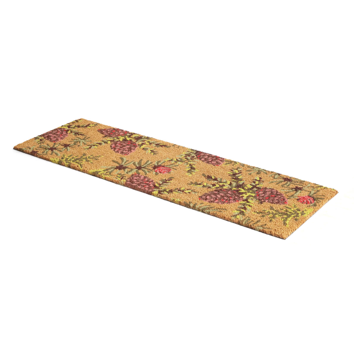 Charming Floral Pinecone Doormat - Natural Coir, Indoor & Outdoor Use, Durable PVC Backing