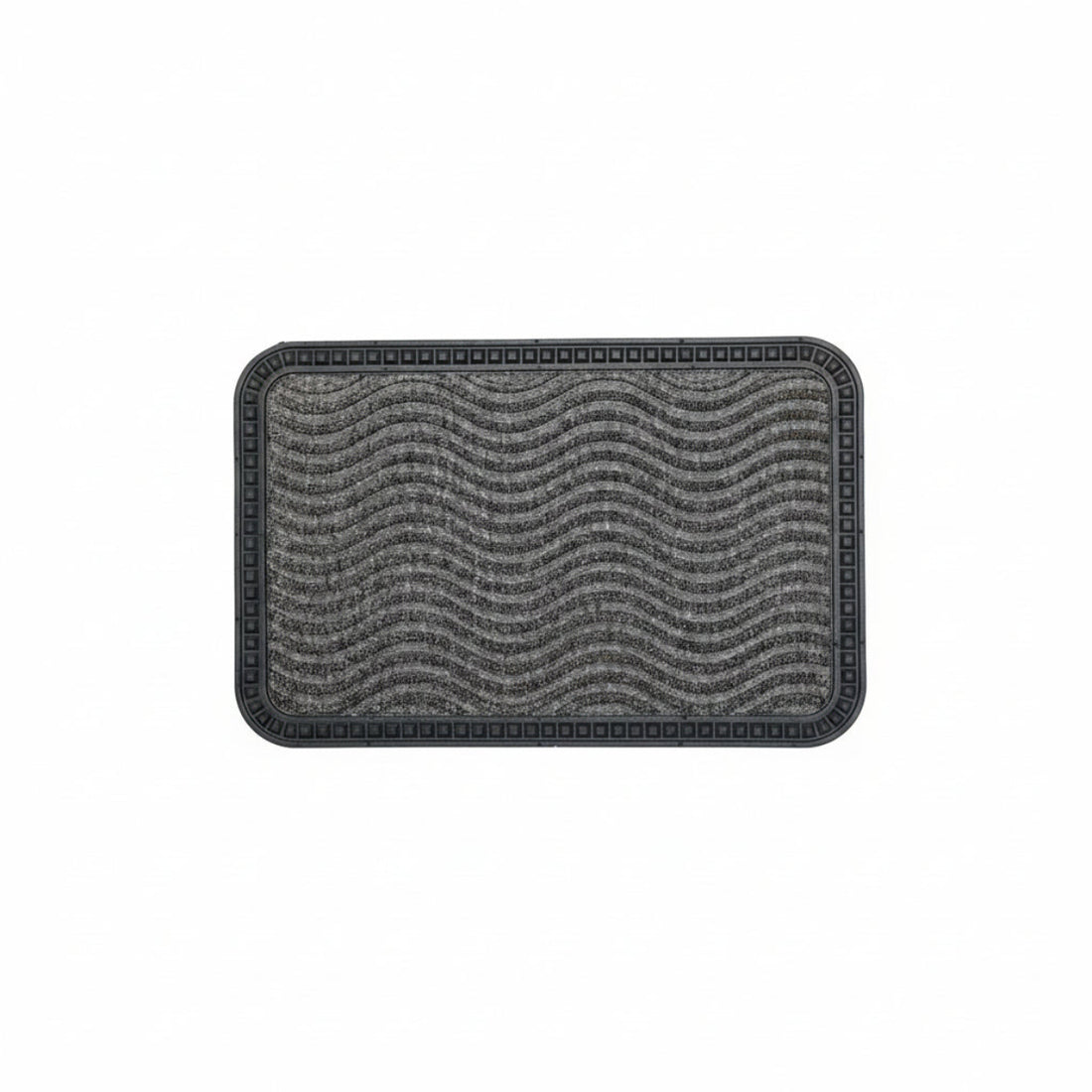 
                      
                        Textured black and gray doormat with wavy pattern on a white background
                      
                    