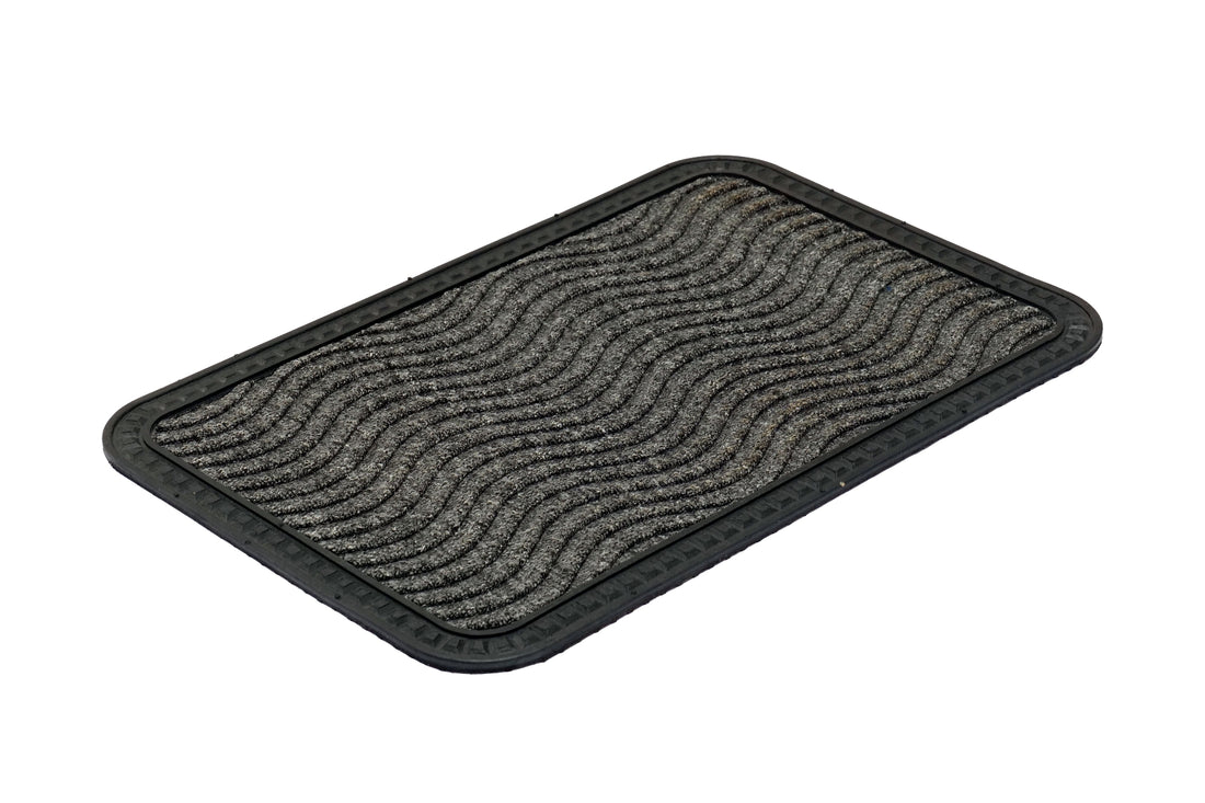 
                      
                        Rectangular black doormat with textured surface on a white background
                      
                    
