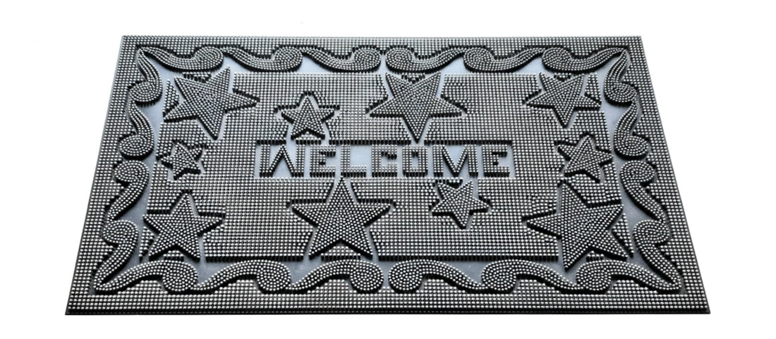 
                      
                        Decorative doormat with star patterns and 'WELCOME' text on a white background
                      
                    