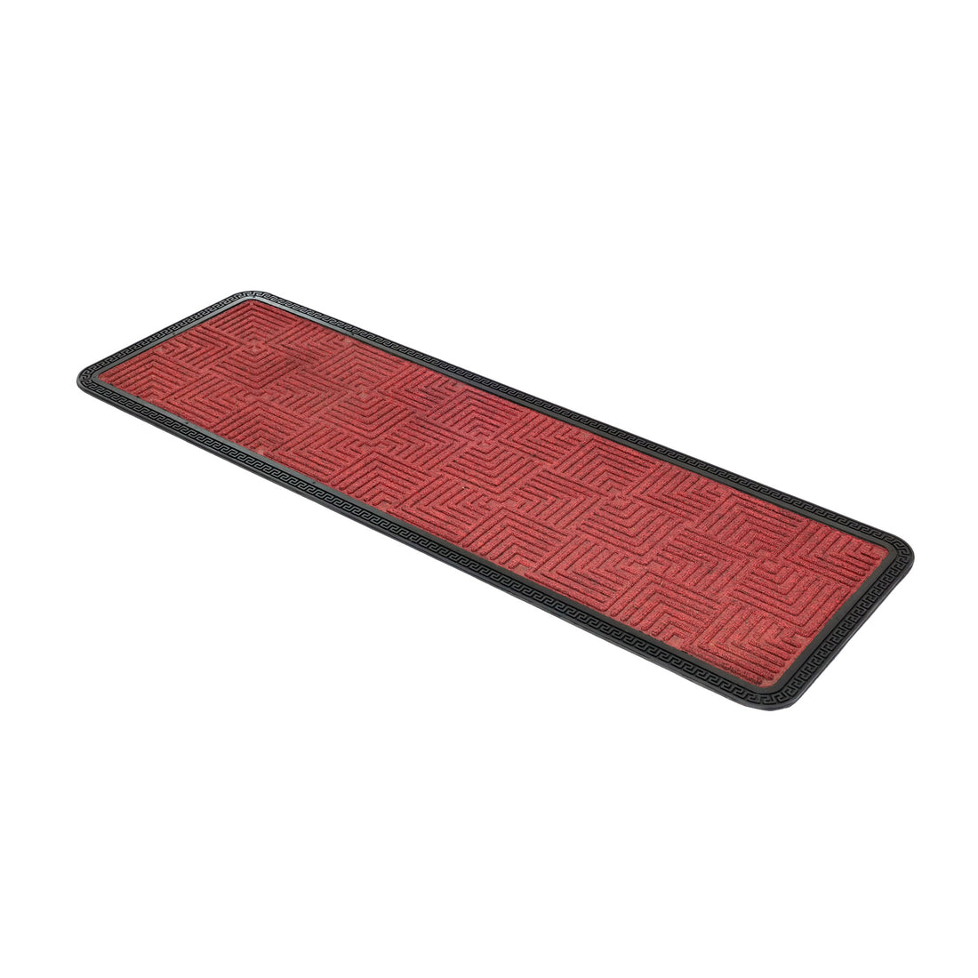 Red doormat with black border on a white background