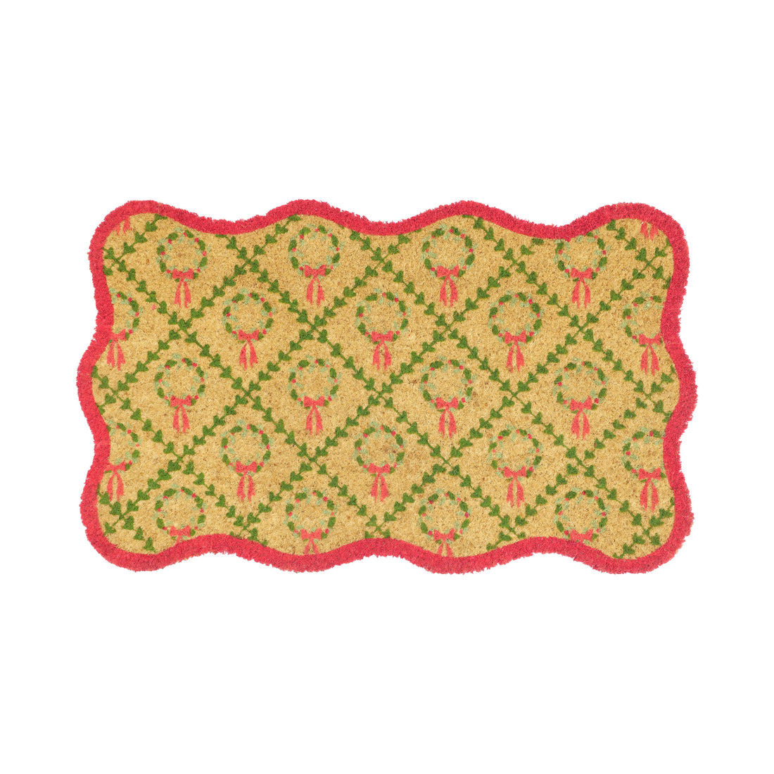 Christmas Wreath Scalloped Tufted Coir Doormat