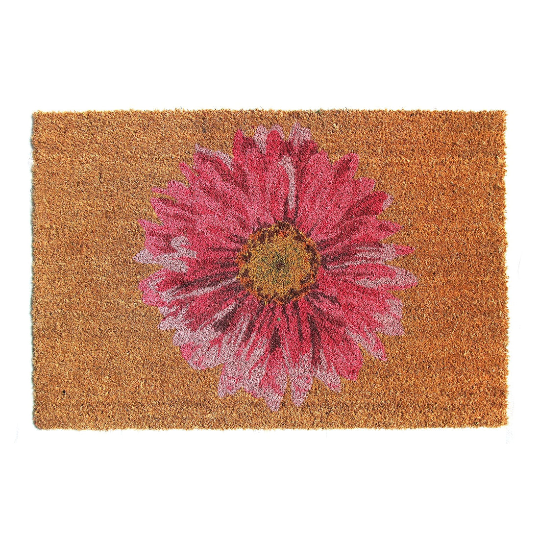 
                      
                        Coir Doormat with a pink flower design on a brown background
                      
                    