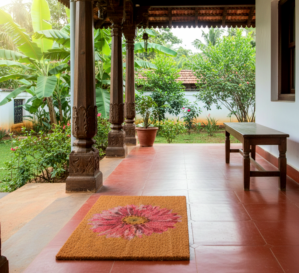 OnlyMat Pink Bloom Natural Coir Doormat with Anti-Slip Backing