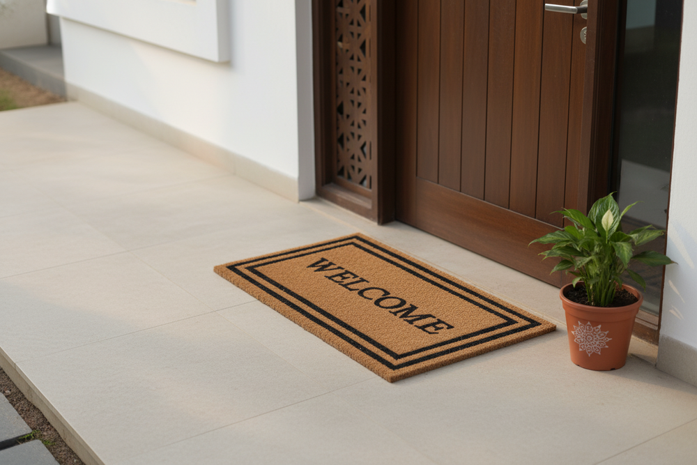 OnlyMat Classic Bordered "WELCOME" Coir Doormat with Anti-Slip Backing