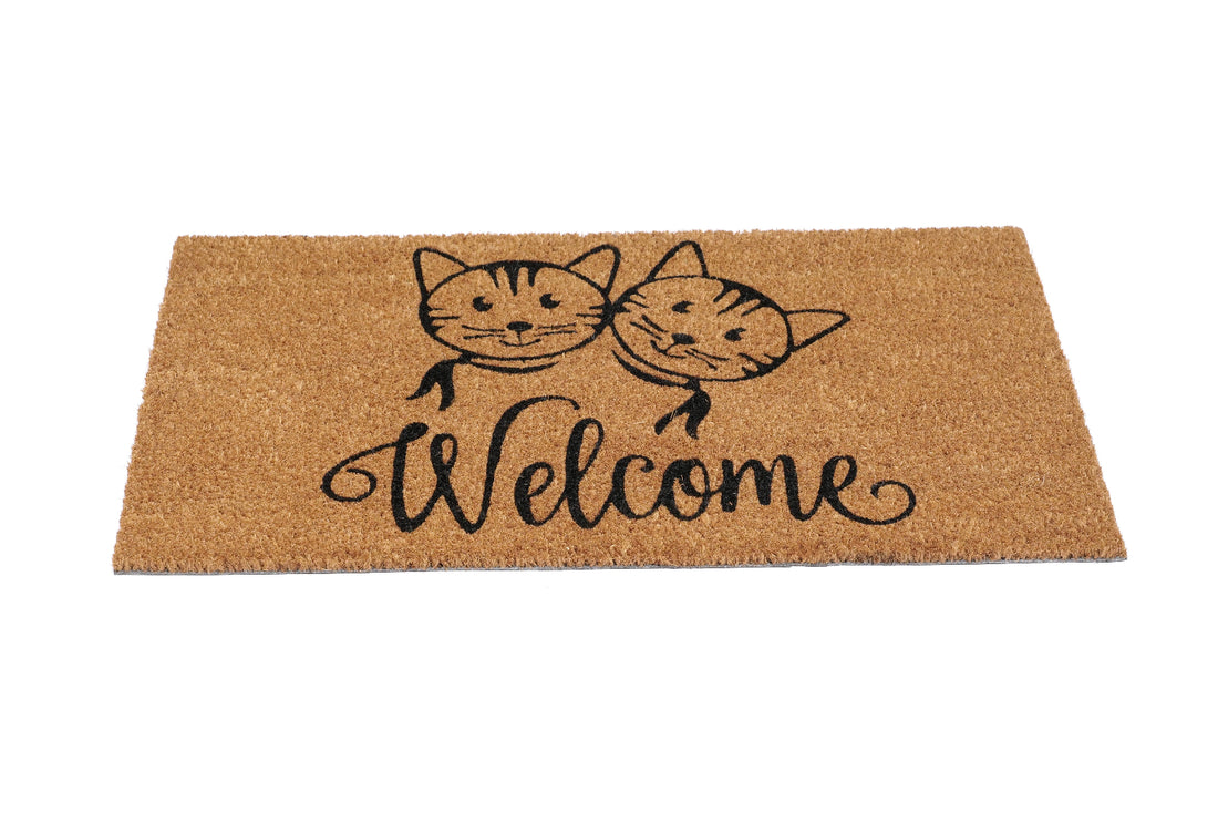 
                      
                        Doormat with cat design and 'Welcome' text on a white background
                      
                    