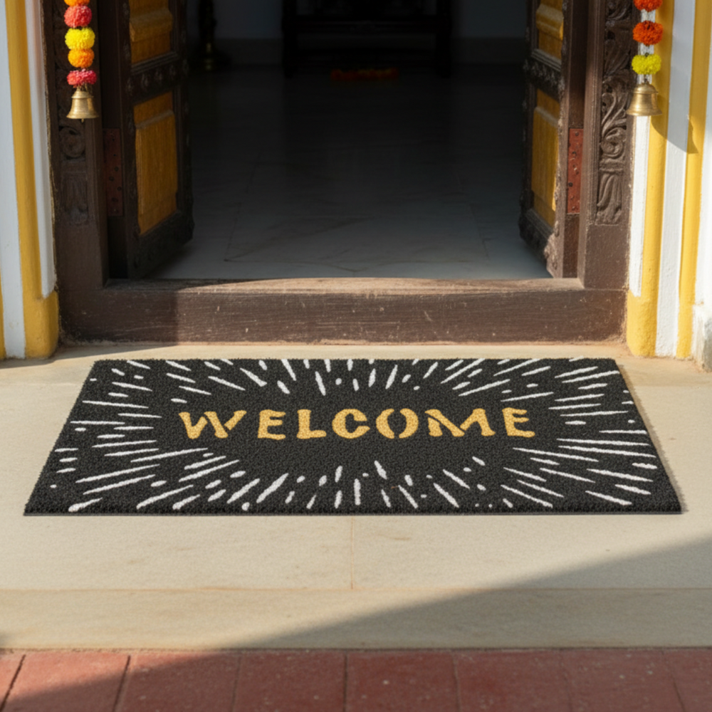 ओनलीमैट एलिगेंट "वेलकम" फेस्टिवल फायरवर्क्स ग्लिटर स्टाररी स्काई नेचुरल कॉयर ब्लैक डोर मैट