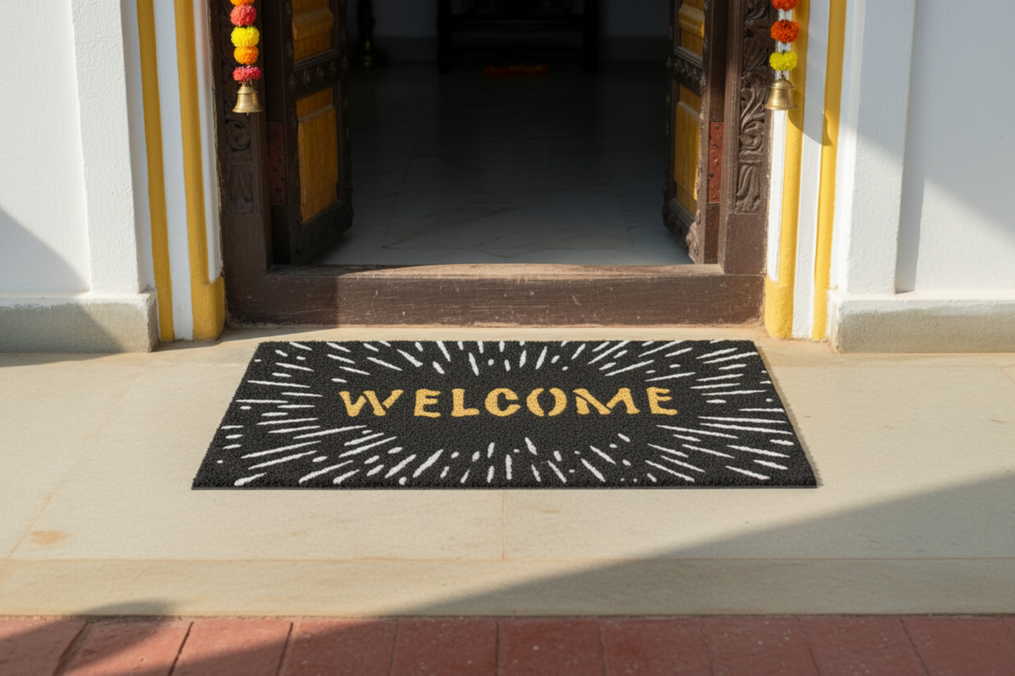 ओनलीमैट एलिगेंट "वेलकम" फेस्टिवल फायरवर्क्स ग्लिटर स्टाररी स्काई नेचुरल कॉयर ब्लैक डोर मैट