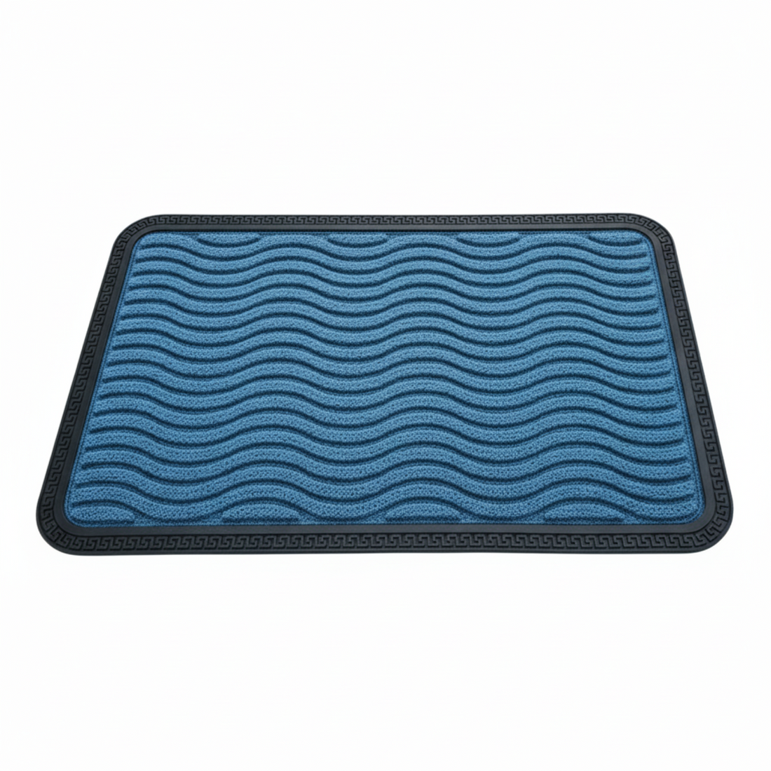 Blue textured mat with wavy pattern on a white background