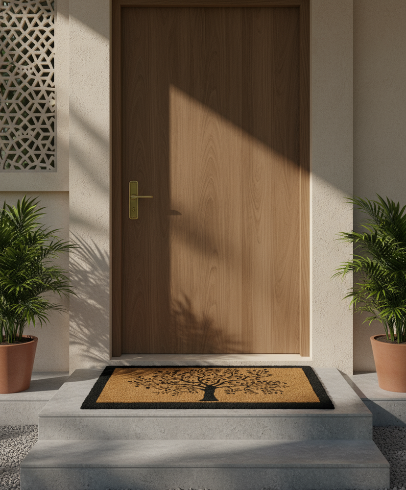 
                      
                        OnlyMat Elegant Tree Silhouette & Black Border Coir Doormat with Anti-Slip Backing
                      
                    