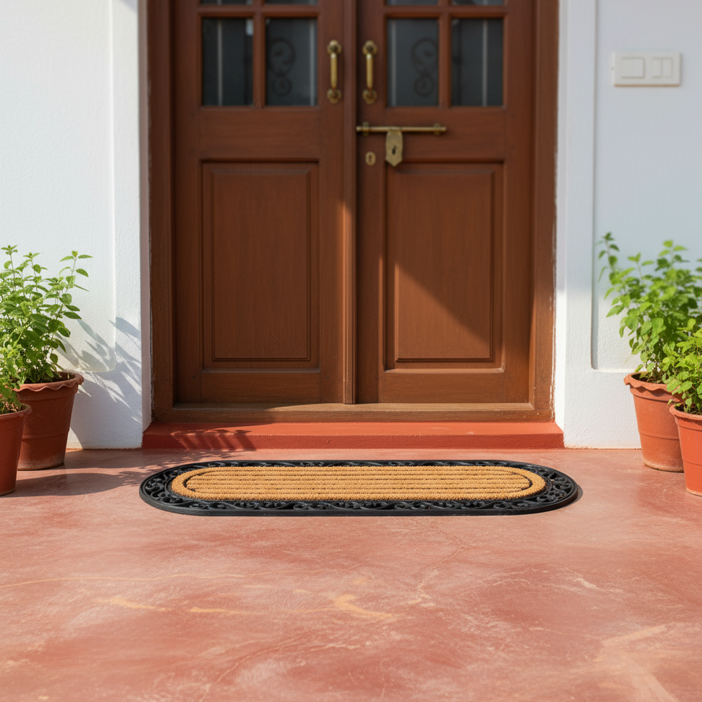 ओनलीमैट सुरुचिपूर्ण लंबा अंडाकार आकार का रबर कॉयर मोल्डेड डोर मैट 45 सेमी x 120 सेमी
