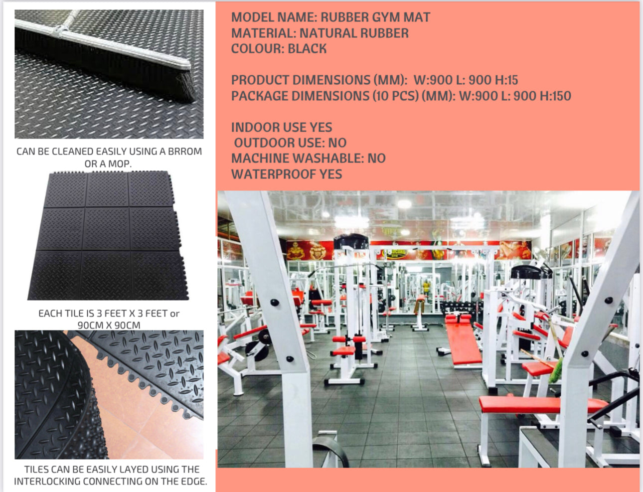 Gym Comfort Anti-Fatigue Exercise Mat - Skid-Resistant Rubber Floor for Gyms & Garages