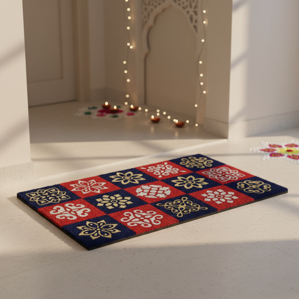 OnlyMat Vibrant Tile Pattern Coir Doormat with Anti-Slip Backing