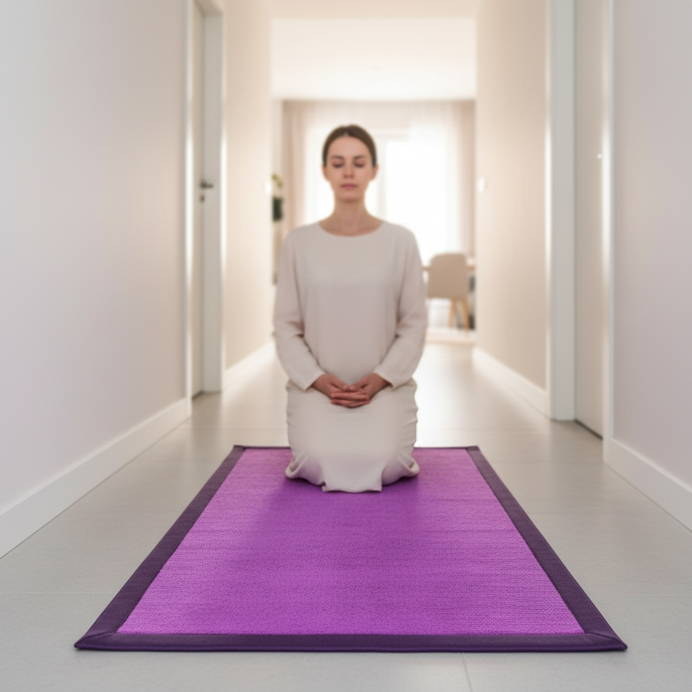 ओनलीमैट लॉन्ग पर्पल कलर सॉफ्ट बेडसाइड रनर / लग्जरी योगा / प्रार्थना मैट कॉटन बॉर्डर के साथ आयताकार