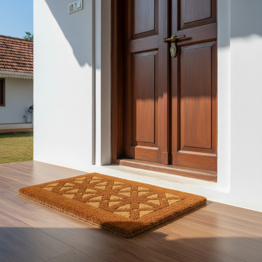 ओनलीमैट 100% हैंडलूम मोटी कॉयर मैट हाथ से जड़े डिज़ाइन के साथ - इनडोर / आउटडोर