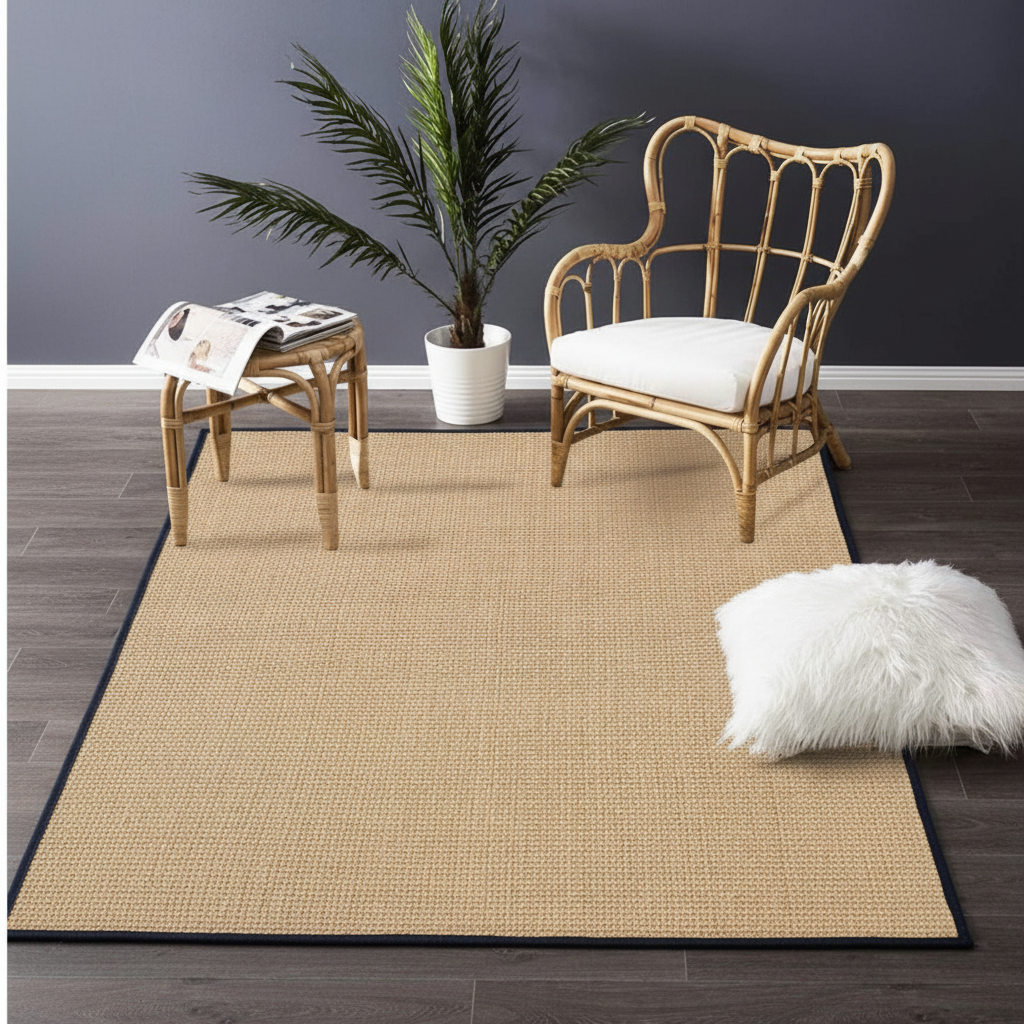OnlyMat Natural Luxe Sisal Rug with Stain-Resistant & Architectural Black Frame