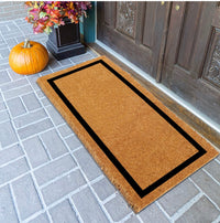 Elegant Long Rectangle Natural Coir Floor Mat With Printed Black Border