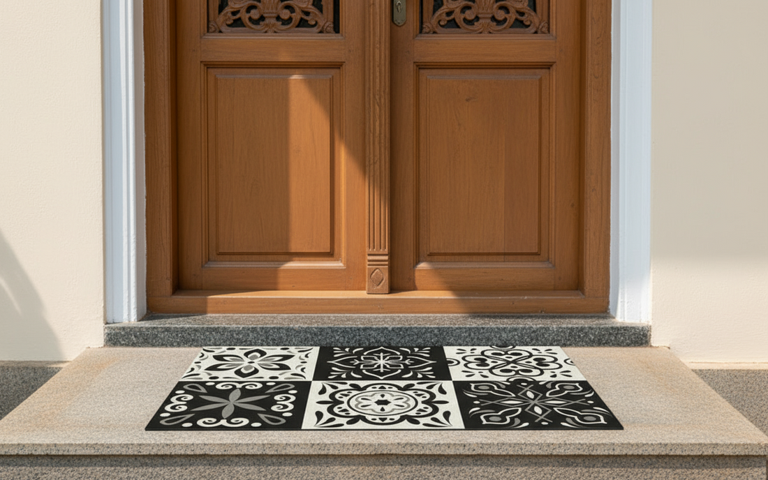 OnlyMat Monochrome Tiled Coir Doormat with Anti-Slip Backing