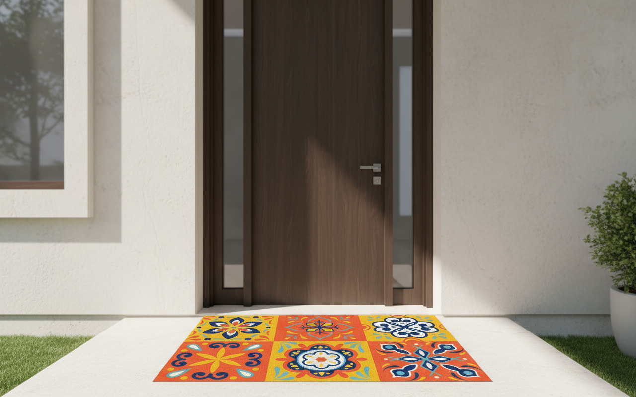 ओनलीमैट मल्टी कलर और डिज़ाइन प्रिंटेड नेचुरल कॉयर फ्लोर मैट