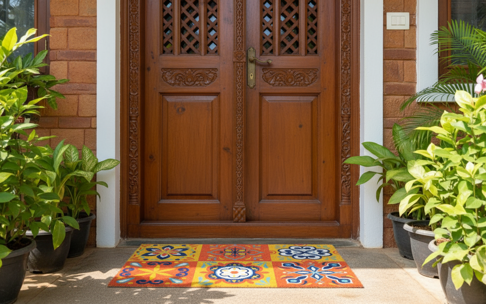 ओनलीमैट मल्टी कलर और डिज़ाइन प्रिंटेड नेचुरल कॉयर फ्लोर मैट