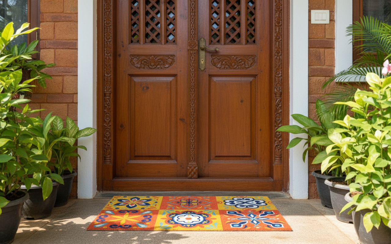 ओनलीमैट मल्टी कलर और डिज़ाइन प्रिंटेड नेचुरल कॉयर फ्लोर मैट