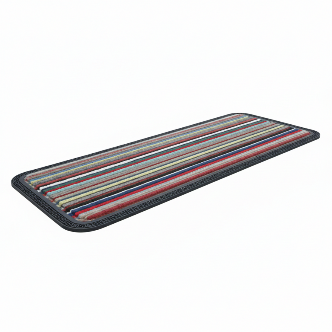 
                      
                        Rectangular mat with multicolored stripes on a white background
                      
                    