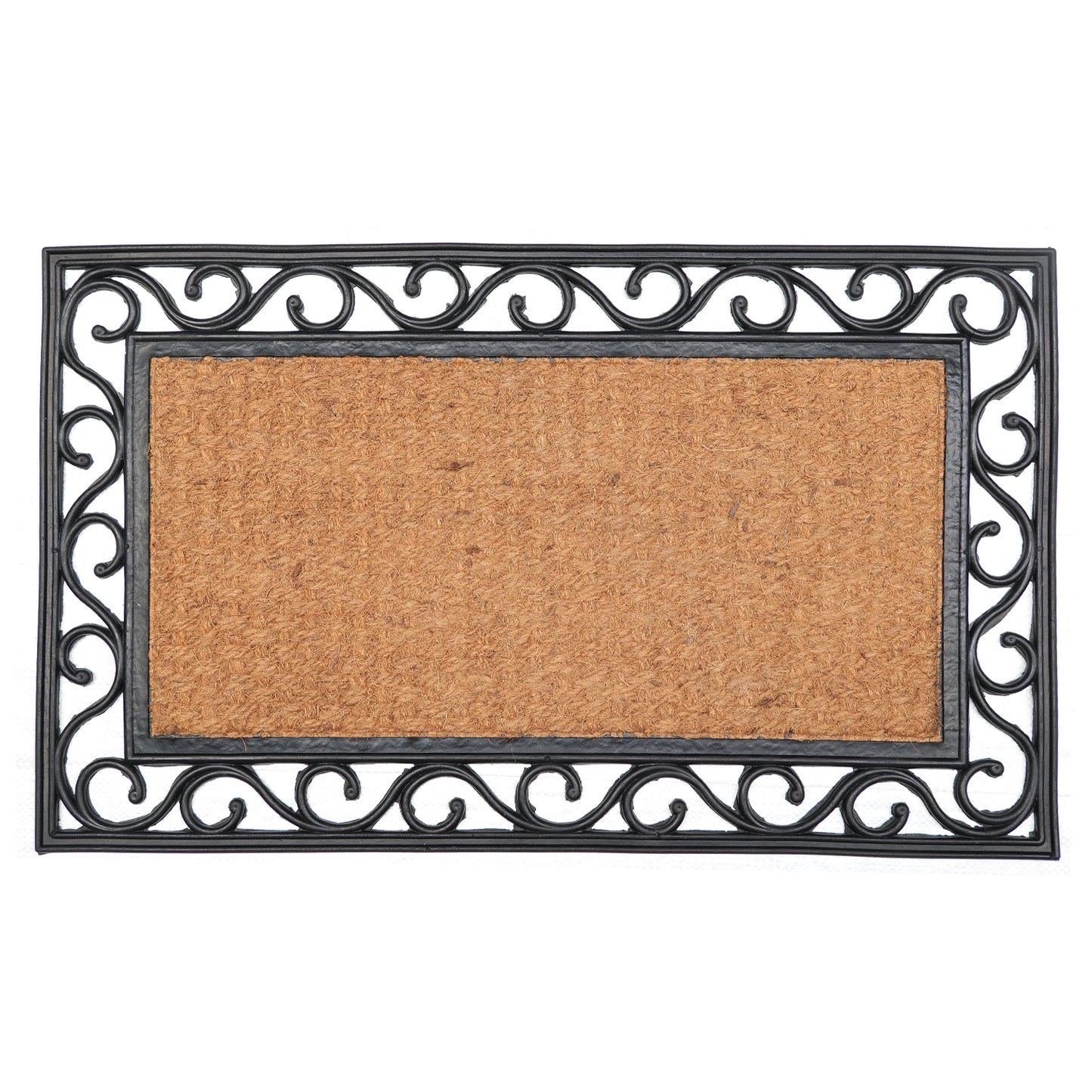 Plain Rectangle Natural Coir Doormat with Black Rubber Border - OnlyMat