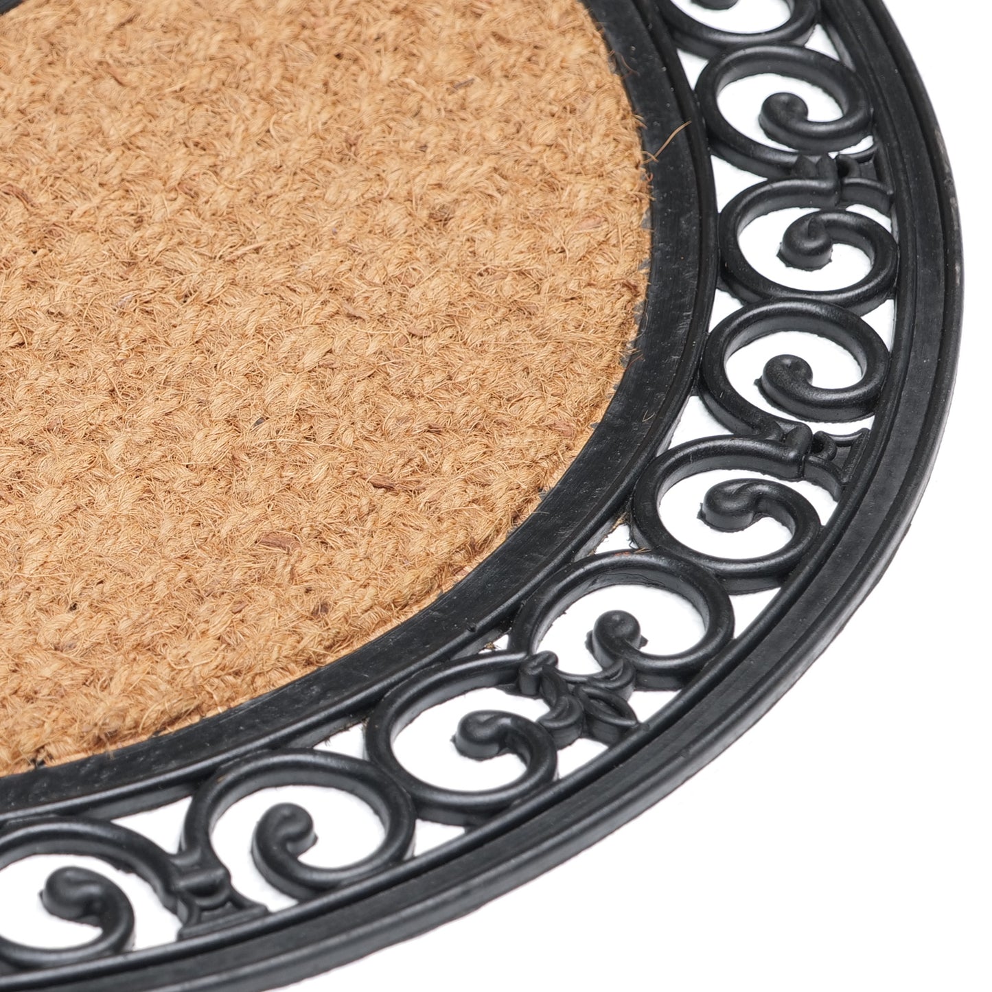 Plain Semicircle Natural Coir Doormat with Black Rubber Border - OnlyMat