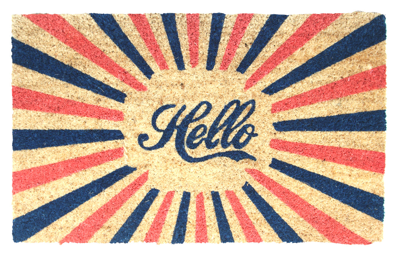 Retro "Hello" Printed Natural Coir Door Mat - OnlyMat