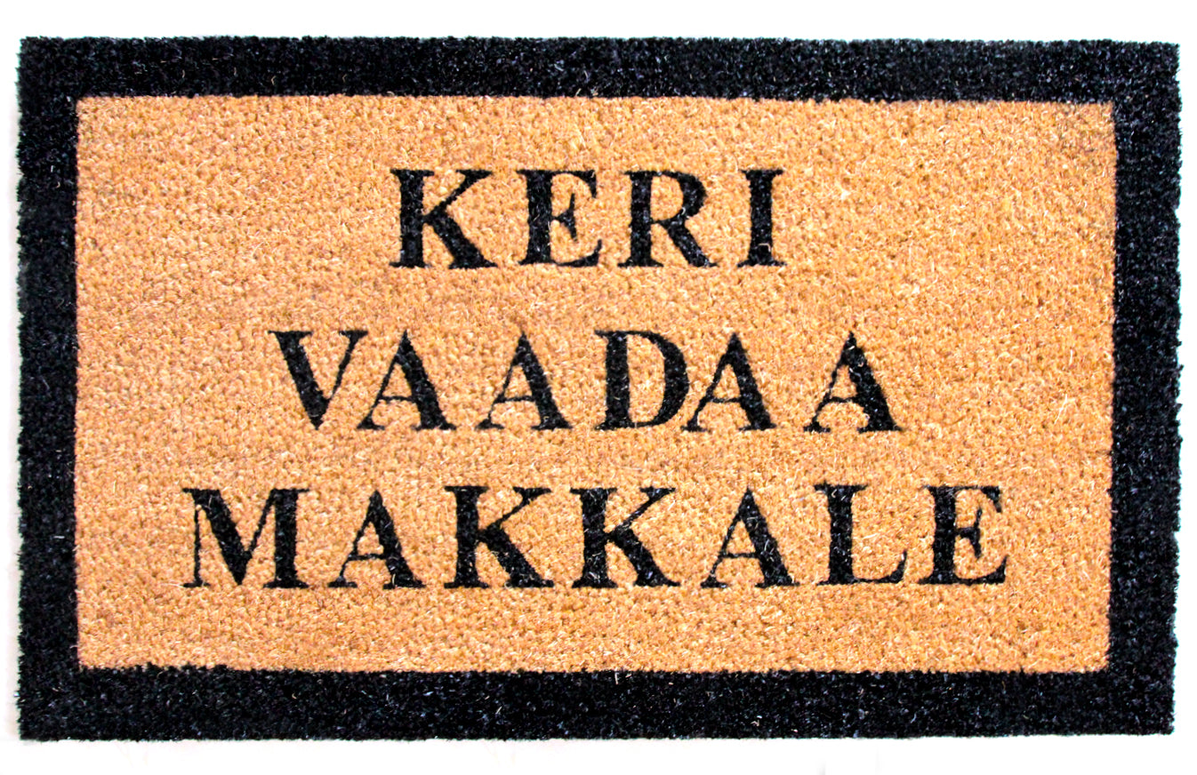 Funny 'KERI VAADA MAKKALE' Printed in English Natural Coir Floor Mat - OnlyMat