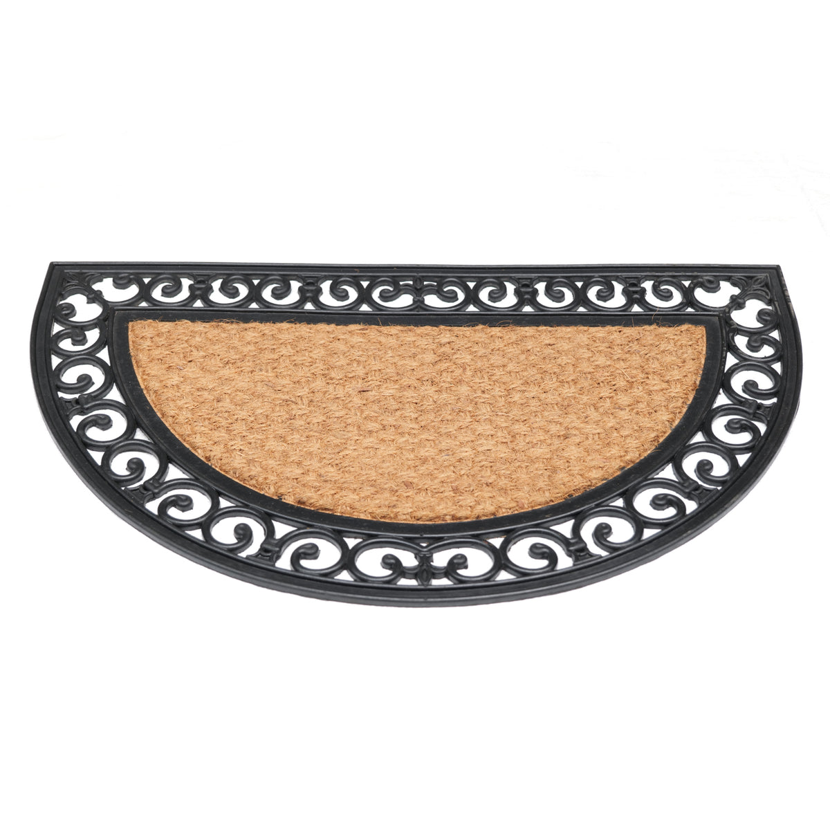 Plain Semicircle Natural Coir Doormat with Black Rubber Border - OnlyMat