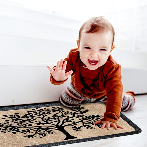 Elegant Beige Colour Soft Polypropylene Tree Flocked Floor Mat - OnlyMat