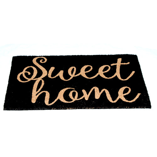 Stylish Black "Sweet Home" Printed Natural Coir Door Mat - OnlyMat
