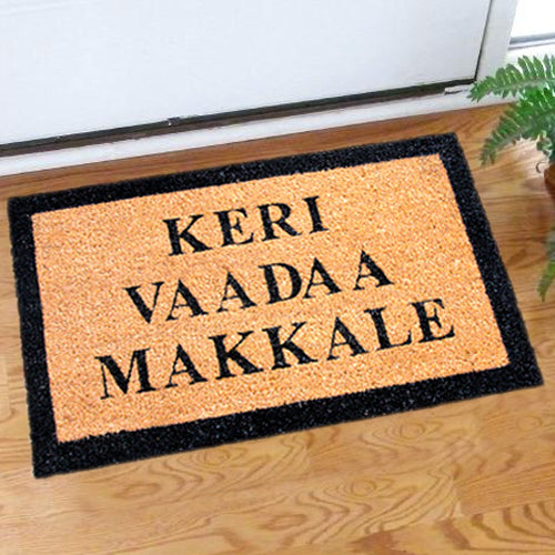 Funny 'KERI VAADA MAKKALE' Printed in English Natural Coir Floor Mat - OnlyMat