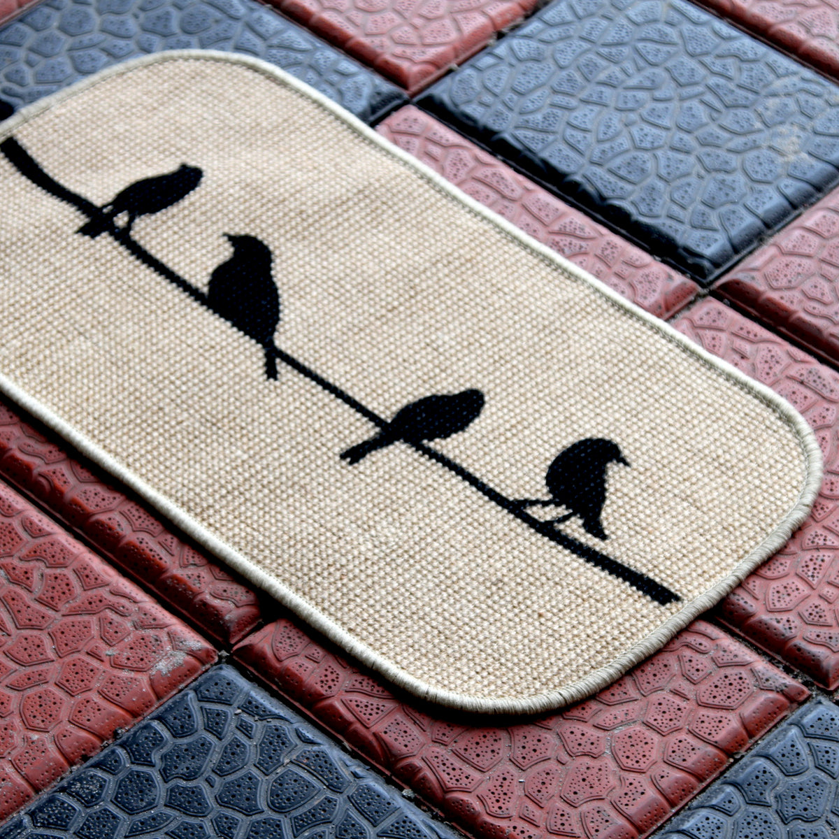 Onlymat Micro Boucle Bird Design Printed Anti Slip Jute Mat - OnlyMat