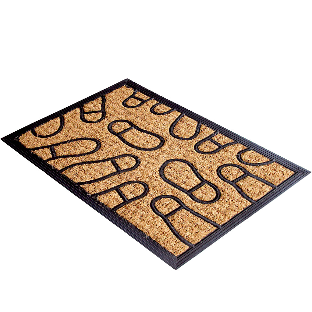 Foot Print Design Rubber + Coir Moulded Matting Mat - 40cm x 60cm - OnlyMat