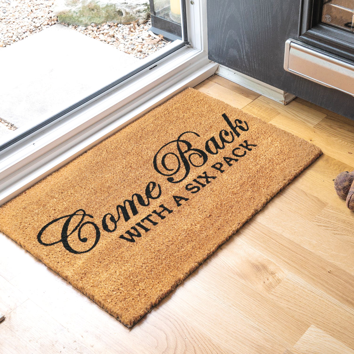 "Come Back with a Six Pack"  printed Natural Coir Door Mat - Funny Floor Mats - OnlyMat