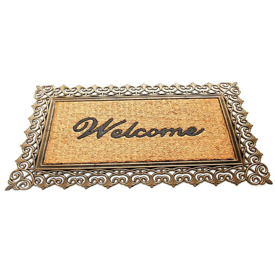 
                      
                        Elegant Golden Colour Moulded Rubber and Coir Welcome Designer Door Mat - OnlyMat
                      
                    