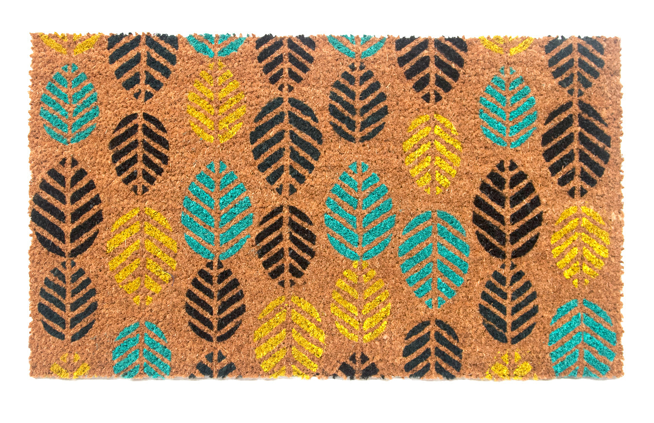Colorful Leaf Design Printed Natural Coir Floor Mat - OnlyMat